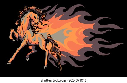 Horse silhouettes with flame tongues. Vector illustration.