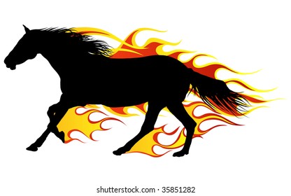 Horse silhouettes with flame tongues. Vector illustration.