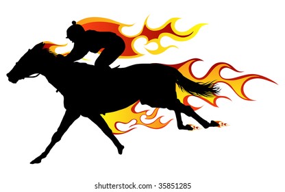 Horse silhouettes with flame tongues. Vector illustration.