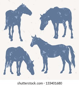 Horse silhouettes with grunge effect, vector silhouettes