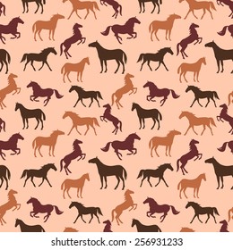 Horse silhouettes seamless brown pattern. Vector illustration