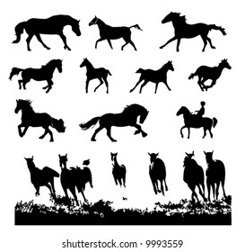 Horse silhouettes set