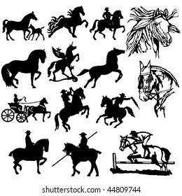 Horse Silhouettes - Vector. Easy Change Colors