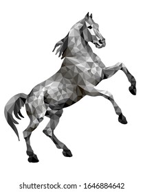 horse silver, isolated image on white background in low poly style