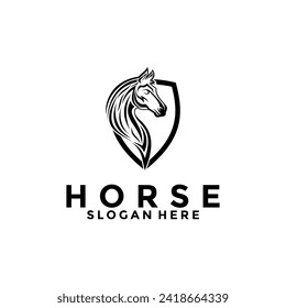 Horse Simple Elegant Logo Vector, Horse Shield Head logo design template