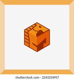 horse simple logo inside cube for symbol or icon