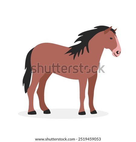 Horse simple vector illustration. Brown horse cartoon clipart, animal in flat style. Farm animals concept, rural farming. Livestock animal horse vector design isolated on white background