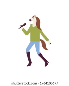 Horse singer background. Modern illustration slider site page. The concept of a singer singing horse to the public design. Web banner performance of a horse with a song vector.