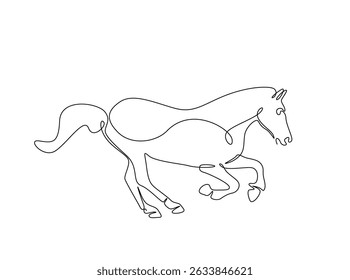 Horse single outline illustration. Continuous line art drawing of mustang. Editable stroke.