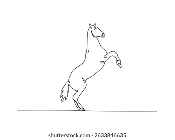 Horse single outline illustration. Continuous line art drawing of mustang. Editable stroke.