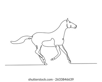 Horse single outline illustration. Continuous line art drawing of mustang. Editable stroke.