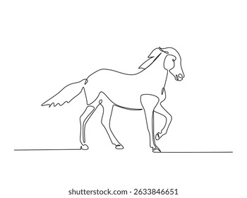Horse single outline illustration. Continuous line art drawing of mustang. Editable stroke.