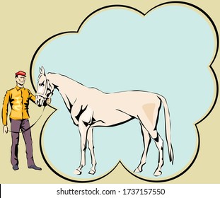 Horse sketch of brown arabian stallion.  breed. Horse racing symbol, equestrian sport badge, t-shirt print design vector