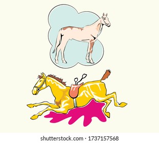 Horse sketch of brown arabian stallion.  breed. Horse racing symbol, equestrian sport badge, t-shirt print design vector