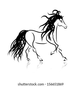 Silhouette Running Horse Tree Vector Illustration Stock Vector (Royalty ...