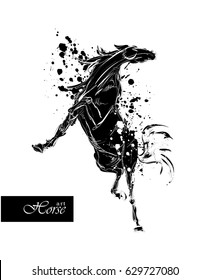Horse in sketch-style. Vector illustration with blots and splashes.