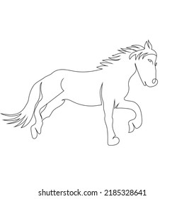 Horse slowly run line art drawing style, The horse sketch black linear isolated on white background, And the best horse line art vector illustration.