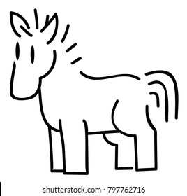 Horse small cute line cartoon stylized, vector illustration, design element, isolated, black and white