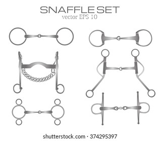 Horse snaffle bridle bridoon vector illustration set