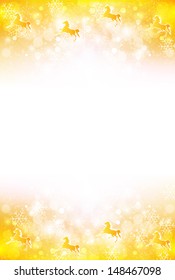 Horse snow New Year's greeting card background