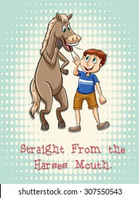 Horse speaking to a man	 illustration
