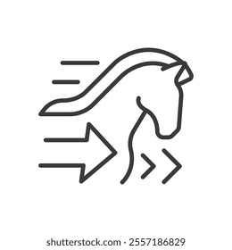 Horse speed icon in line design. Horse, speed, fast, equestrian, gallop, racing, agility on white background vector. Horse speed editable stroke icon