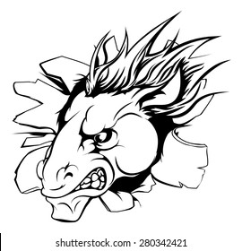 A horse sports mascot or character breaking out of the background or wall