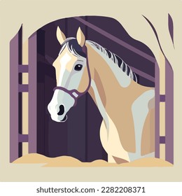 Horse in a stable. Domestic or farm yard animals. Flat vector illustration concept