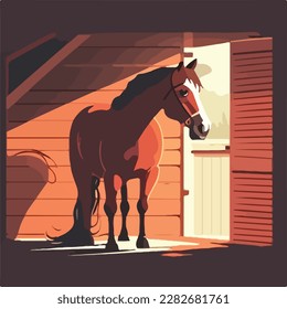 Horse in a stable. Domestic or farm yard animals. Flat vector illustration concept