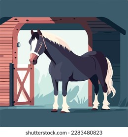 Horse in a stable. Domestic or farm yard animals. Flat vector illustration concept