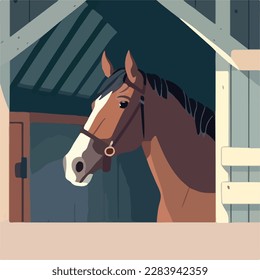 Horse in a stable. Domestic or farm yard animals. Flat vector illustration concept