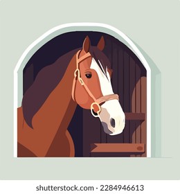 Horse in a stable. Domestic or farm yard animals. Flat vector illustration concept