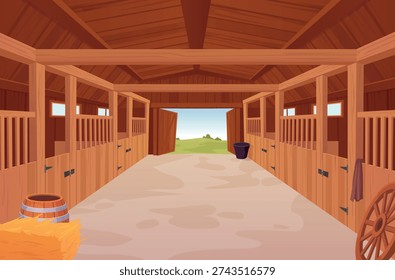 Horse stable inside background. Farm barn interior