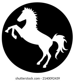 Horse, stallion emblem, heraldic symbol, domestic and wild animal, mammal, design, vector, illustration in black and white color, isolated on white background