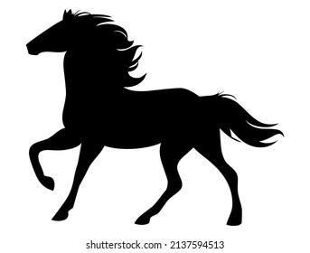 Horse, stallion in gallop, domestic and wild animal, mammal, vector, illustration in black color, isolated on white background