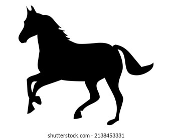 Horse, stallion galloping, domestic and wild animal, mammal, vector, illustration in black color, isolated on white background