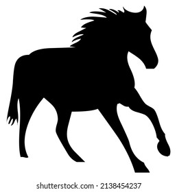 Horse, stallion galloping, domestic and wild animal, mammal, vector, illustration in black color, isolated on white background