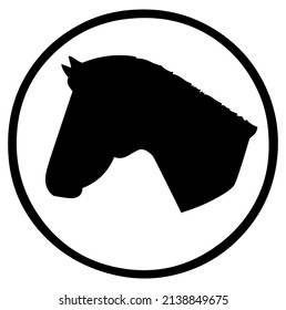 Horse, stallion head emblem, heraldic symbol, domestic and wild animal, mammal, design, vector, illustration in black color, isolated on white background