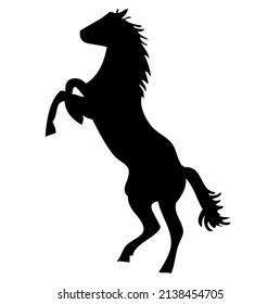 Horse, stallion raised on its rear legs, domestic and wild animal, mammal, vector, illustration in black color, isolated on white background