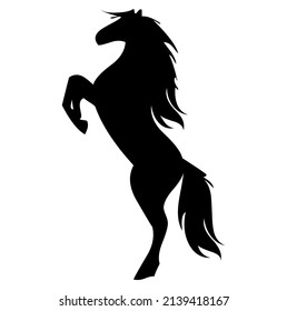 Horse, stallion raised on its rear legs, domestic and wild animal, mammal, vector, illustration in black color, isolated on white background