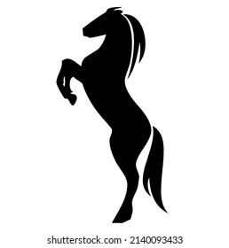 Horse, stallion raised on its rear legs, domestic and wild animal, mammal, vector, illustration in black and white color, isolated on white background