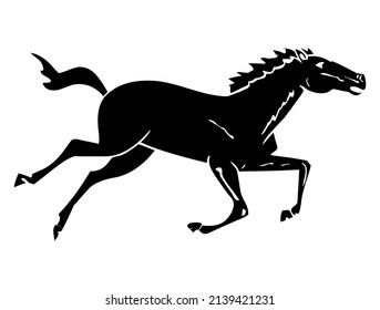 Horse, stallion running, domestic and wild animal, mammal, vector, illustration in black color, isolated on white background