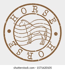 Horse Stamp Postal. Animal Silhouette Seal. Passport Round Design. Vector Icon. Design Retro Travel.