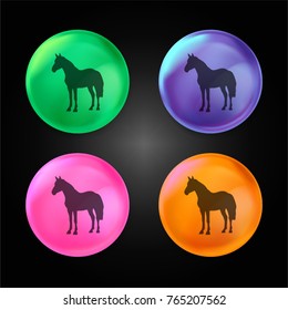 Horse standing black shape crystal ball design icon in green - blue - pink and orange.