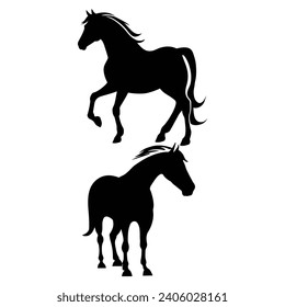 Horse standing black silhouette isolated view