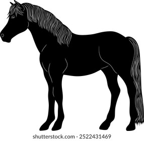 Horse standing black silhouette vector element