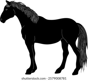 Horse standing black silhouette vector element