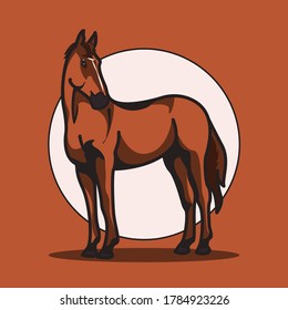 Horse is standing with circle background on brown background