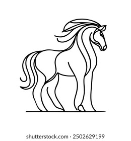 A horse is standing in front white background