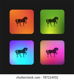 Horse standing on three paws black shape of side view four color gradient app icon design